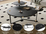 Modern coffee table with two display shelves, Black Faux marble surfaces, Tripod-inspired N735P177472B