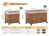 160L 3-Section Laundry with Lid and Wheels, Woven Natural Water Hyacinth Rolling Laundry 22369298