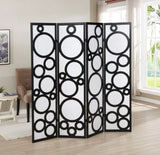 ZUN Arvada 4-Panel Wood Room Divider with Circle Pattern, Black T2574P165155