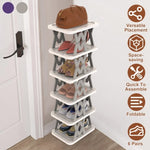 ZUN 6 Tier Foldable Shoe Rack Vertical Shoe Organizer Narrow Shoe Rack for Small Spaces Space Saving 87894417