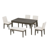 ZUN 6-Piece Dining Table Set with Upholstered Dining Chairs and Bench,Farmhouse Style, Tapered Legs, 55911232