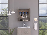 ZUN Jaspe Mirror Cabinet, Three Internal Shelves, One Open Shelf, Double Door Cabinet -Light Gray B20091915