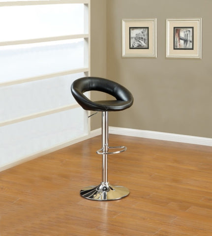 ZUN Black Faux Leather Stool Adjustable Height Chairs Set of 2 Chair Swivel Design Chrome Base PVC B01149814