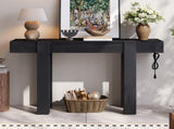 TREXM Rustic Minimalist Console Table with Hidden Drawer, Side Power Outlet,Wood Entryway Table for N715P361518B