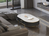 Modern Coffee Table White/Gray Sintered Stone Top & Gold With Drawer B091119902