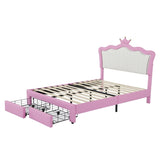 Full Size Upholstered Bed Frame with LED Lights, Modern Upholstered Princess Bed with Crown W2770P190367
