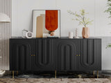 Modern Black Lacquered 4 Door Wooden Cabinet Sideboard Buffet Server Cabinet Storage Cabinet, for W1435P228914