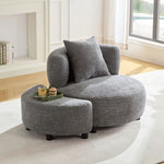 ZUN Modern Chair, Single Teddy Fabric Sofa Chair with Ottoman,SideTable, Foot Rest Comfy Chair for W2582P179755