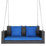 ZUN 49in Black Rattan Blue Cushion Rattan Swing Chair（Swing frames not included） 61313837