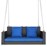 ZUN 49in Black Rattan Blue Cushion Rattan Swing Chair（Swing frames not included） 61313837