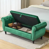 Velvet Multifunctional Storage Rectangular ottoman bench with 1 Pillow, Dark Green, Emerald N769P186110E
