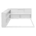 ZUN Full Floor Bed with L-shaped Bookcases, sliding doors,without slats,White W504P146192