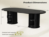 70.9" Oval Dining Table for 6 People, Fluted Cylindrical Pedestals with Roll-up Door Storage 29466713