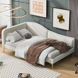 Twin Size Upholstered Daybed with Headboard and Armrest, Support Legs, Beige WF318293AAM