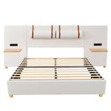 Queen Size Upholstered Platform Bed, Two Outlets and USB Charging Ports on Both Sides, Two Bedside WF324746AAA