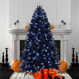 5ft Black Christmas Tree with 250 White LED Lights, 1076 Tips PEPVC Artificial Tree for Halloween & 78139816