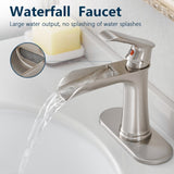 Sink Faucet With Deck Plate Waterfall Brushsed with Pop Up Drain and Supply Lines Bathroom faucets W1932P180746