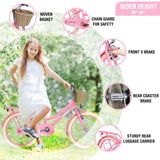 ZUN Multiple Colors,Girls Bike with Basket for 7-10 Years Old Kids,20 inch wheel ,No Training Wheels W1019P171907