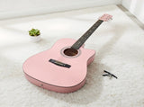 Pink 41-inch Dreadnought barrel-shaped cutaway acoustic guitar with pick, strings, capo, gig bag, 83268343