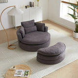 52' Swivel Accent Barrel Modern Grey Sofa Lounge Club Big Round Chair with Storage Ottoman chenille W834P150046