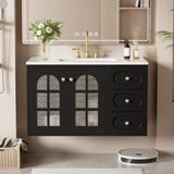 ZUN 36 Inch Floating Bathroom Vanity with Ceramic Sink, Wall Mounted Bathroom Cabinet with 3 Drawers & N710P198681B