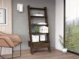 Ladder Bookcase, One Drawer, Five Open Shelves, Dark Walnut B097133049