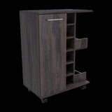 Bar Cart, Two External Shelves, Four Casters, Six Built-in Wine Rack, Single Door Cabinet -Espresso B20091825