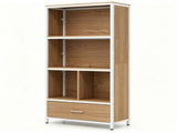 Natural Vertical Freestanding Display Shelf with 4 Open Cubbies & PullOut Drawer, HeavyDuty 71640895