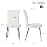 ZUN Modern white PU dining chair, cloth upholstered chair, electroplated metal chair legs, suitable for W210P224292