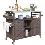 ZUN Outdoor Kitchen Island, Rolling Bar Cart & Storage Cabinet, Farmhouse Solid Wood Outdoor Grill Table 77847849