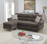 ZUN Tan Color Polyfiber Reversible Sectional Sofa Set Chaise Pillows Plush Cushion Couch Nailheads HS00F6448-ID-AHD