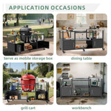 Outdoor Grill Table for Big Green Egg Style BBQ, Metal Grill Cart with Storage Box, Compatible with 42409360