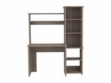 Light Grey 6-Shelf Writing Desk with Built-in Bookcase B06280291