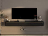 Floating TV Stand, Wall Mounted TV Shelf with Led Lights & Power Outlet,High TV Cabinet for Black tv W1321P389542