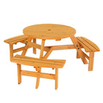 ZUN 6-Person Outdoor Circular Wooden Picnic Table with 3 Built-In Benches, Outside Table and Bench Set 59038175