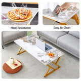 A coffee table is made of rock slab material, with a natural and smooth marble pattern on the W1151P154284