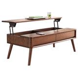 ZUN Elevating Center Table Low Table 100% Solid Oak Wood Top Plate Desk Coffee Table Width 100 x Depth W1283P251640