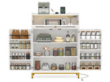 White Gold Kitchen Pantry Cabinet, Built-in Charging Station & Customizable LED 68345400