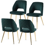 ZUN Dark Green Velvet Dining Chairs with Metal Legs and Hollow Back Upholstered Dining Chairs Set of 4 W1516P154991
