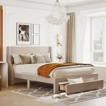 ZUN Queen Size Storage Bed Velvet Upholstered Platform Bed with a Big Drawer - Beige 41738626