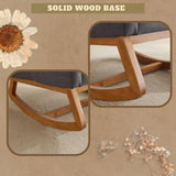 Grey Linen Rocking Chair Nursery with Thick Headrest, Upholstered Mid-Century Modern Nursing Rocker 63269617