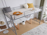 Twin Size Metal Loft Bed with Safety Guardrails & 2 Built-in Ladders, Loft Bunk Bed Frame for Teens 37867225