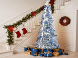 7 FT Snow Flocked Pre-lit Artificial Pop Up Christmas Tree with 200 Warm Lights and Blue & Silver 24654328