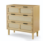 ZUN 3 drawer dresser, modern rattan dresser cabinet with wide drawers and metal handles, farmhouse 38930634