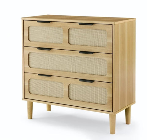 ZUN 3 drawer dresser, modern rattan dresser cabinet with wide drawers and metal handles, farmhouse 38930634