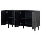 U_STYLE Elegant Four-Door Sideboard with Wavy Pattern Doors, Cylindrical Legs, and Sleek Metal N711P186790B
