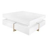 ON-TREND Modern High Gloss Coffee Table with 4 Drawers, Multi-Storage Square Cocktail Tea Table with WF314582AAK