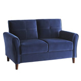 Blue Velvet Upholstery 1pc Comfort Loveseat Plush Seatbacks Tufted Detail Solid Wood Frame Modern B011P204911
