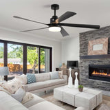 65 Inch Black Ceiling Fan with Light, 5-Blade Dimmable LED Ceiling Fan with Remote Control, Modern W1340P243907