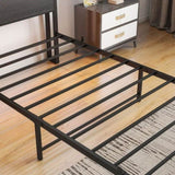 Twin Size Bed Frame with Storage Headboard, Metal Platform Bed with Charging Station, Bookcase W840P201065